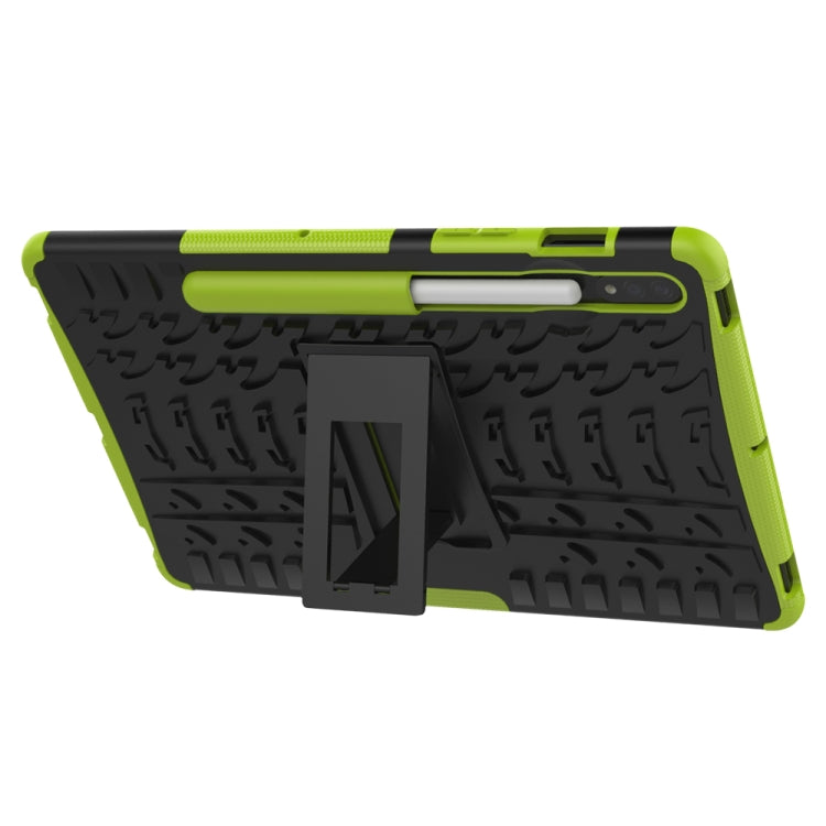 For Samsung Galaxy Tab S8 / Galaxy Tab S7 T870 / T875 Tire Texture Shockproof TPU+PC Protective Case with Holder(Green) by buy2fix