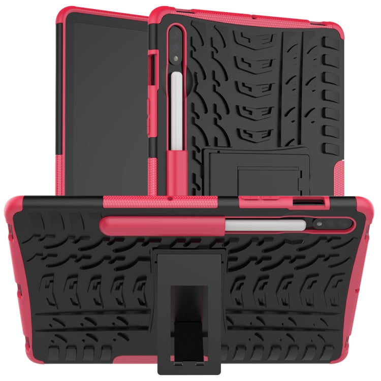 For Samsung Galaxy Tab S8 / Galaxy Tab S7 T870 / T875 Tire Texture Shockproof TPU+PC Protective Case with Holder(Pink) by buy2fix