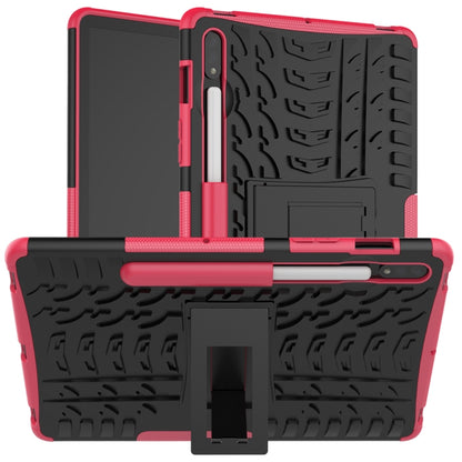 For Samsung Galaxy Tab S8 / Galaxy Tab S7 T870 / T875 Tire Texture Shockproof TPU+PC Protective Case with Holder(Pink) by buy2fix