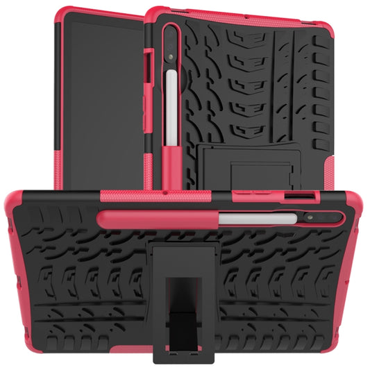 For Samsung Galaxy Tab S8 / Galaxy Tab S7 T870 / T875 Tire Texture Shockproof TPU+PC Protective Case with Holder(Pink) by buy2fix