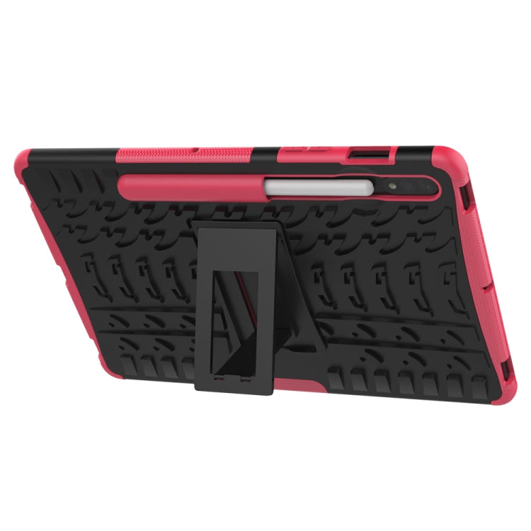 For Samsung Galaxy Tab S8 / Galaxy Tab S7 T870 / T875 Tire Texture Shockproof TPU+PC Protective Case with Holder(Pink) by buy2fix