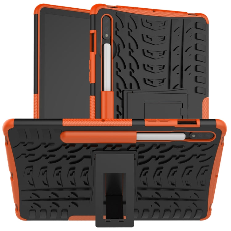 For Samsung Galaxy Tab S8 / Galaxy Tab S7 T870 / T875 Tire Texture Shockproof TPU+PC Protective Case with Holder(Orange) by buy2fix