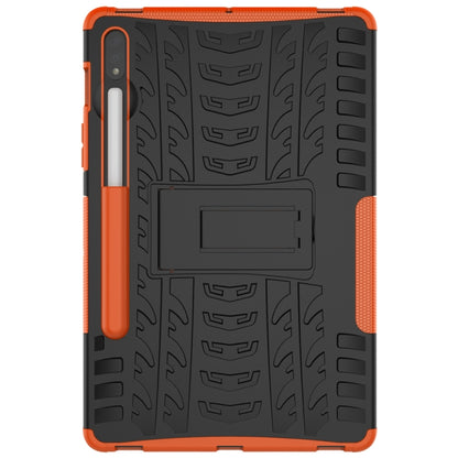 For Samsung Galaxy Tab S8 / Galaxy Tab S7 T870 / T875 Tire Texture Shockproof TPU+PC Protective Case with Holder(Orange) by buy2fix