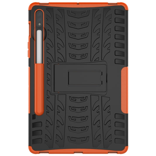 For Samsung Galaxy Tab S8 / Galaxy Tab S7 T870 / T875 Tire Texture Shockproof TPU+PC Protective Case with Holder(Orange) by buy2fix