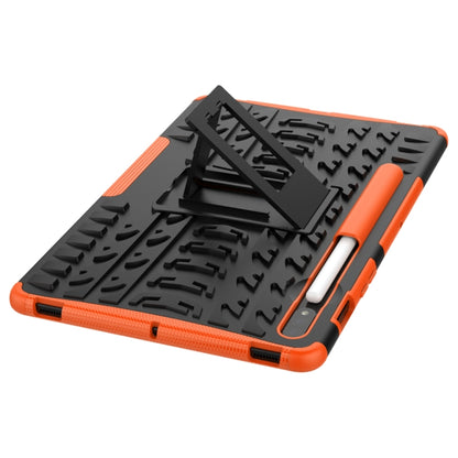 For Samsung Galaxy Tab S8 / Galaxy Tab S7 T870 / T875 Tire Texture Shockproof TPU+PC Protective Case with Holder(Orange) by buy2fix