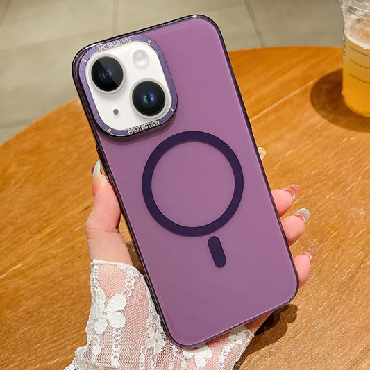 For iPhone 13 Golden Shield HD Transparent MagSafe PC Phone Case(Purple) by buy2fix