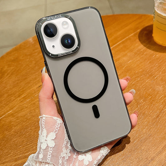 For iPhone 14 Golden Shield HD Transparent MagSafe PC Phone Case(Black) by buy2fix