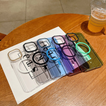 For iPhone 13 Golden Shield HD Transparent MagSafe PC Phone Case(Purple) by buy2fix