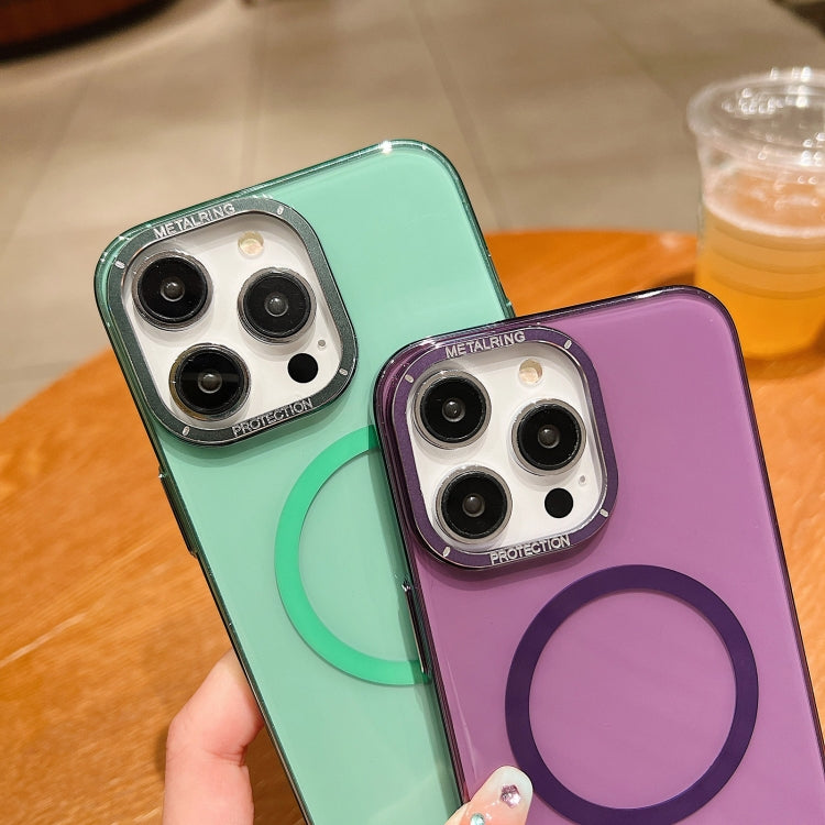 For iPhone 13 Golden Shield HD Transparent MagSafe PC Phone Case(Purple) by buy2fix