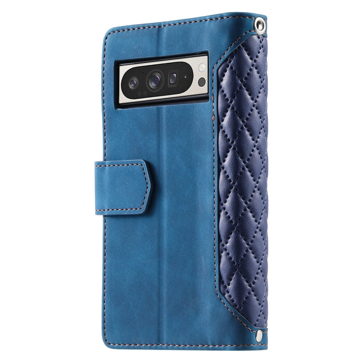 For Google Pixel 9 Pro XL Grid Texture Zipper Leather Phone Case with Lanyard(Blue) by buy2fix