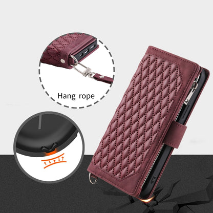 For Google Pixel 9 Pro XL Grid Texture Zipper Leather Phone Case with Lanyard(Wine Red) by buy2fix