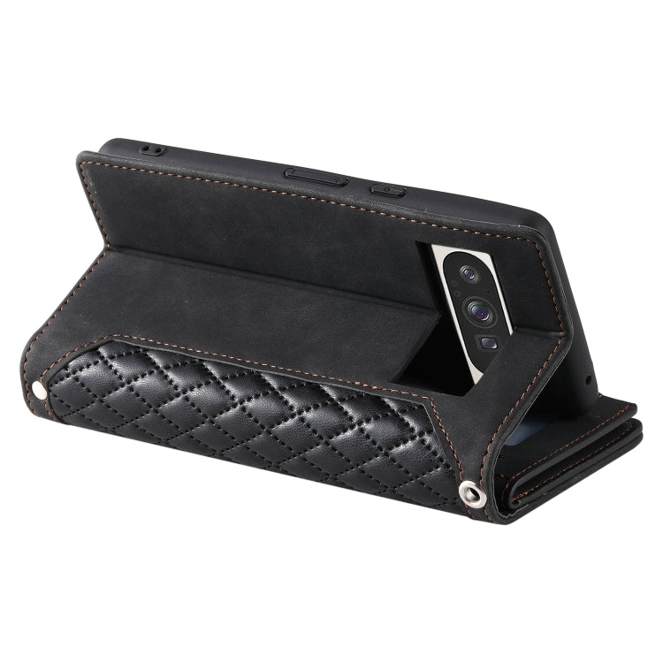 For Google Pixel 9 Pro XL Grid Texture Zipper Leather Phone Case with Lanyard(Black) by buy2fix