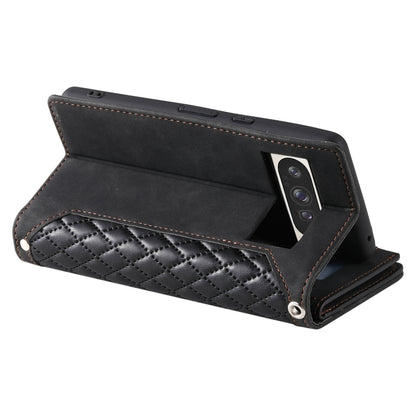 For Google Pixel 9 Pro XL Grid Texture Zipper Leather Phone Case with Lanyard(Black) by buy2fix