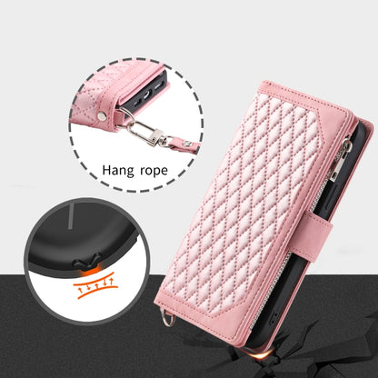 For Google Pixel 9 Pro XL Grid Texture Zipper Leather Phone Case with Lanyard(Rose Gold) by buy2fix