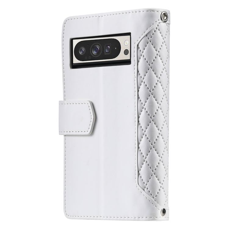 For Google Pixel 9 Pro XL Grid Texture Zipper Leather Phone Case with Lanyard(White) by buy2fix