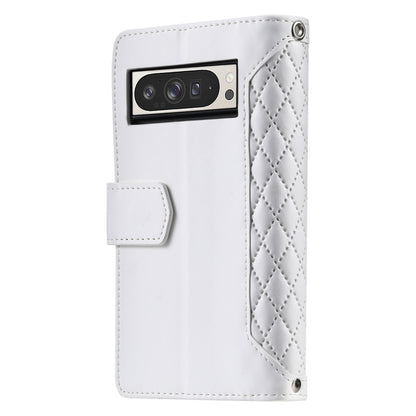 For Google Pixel 9 Pro XL Grid Texture Zipper Leather Phone Case with Lanyard(White) by buy2fix