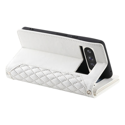 For Google Pixel 9 Pro XL Grid Texture Zipper Leather Phone Case with Lanyard(White) by buy2fix