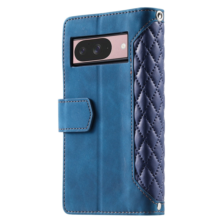 For Google Pixel 9 / 9 Pro Grid Texture Zipper Leather Phone Case with Lanyard(Blue) by buy2fix