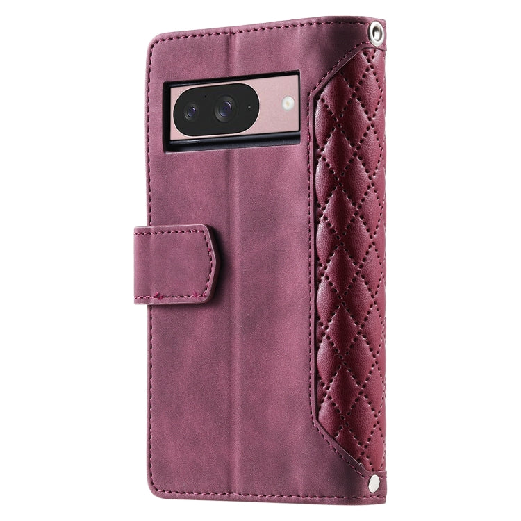For Google Pixel 9 / 9 Pro Grid Texture Zipper Leather Phone Case with Lanyard(Wine Red) by buy2fix