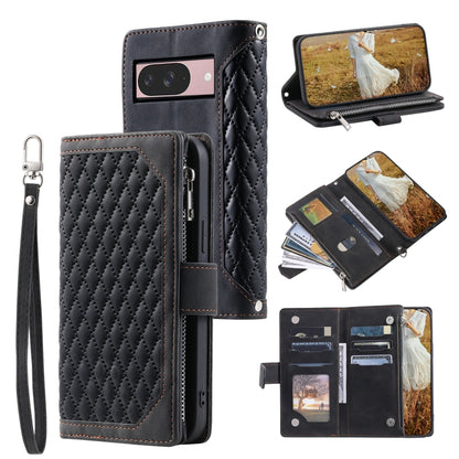 For Google Pixel 9 / 9 Pro Grid Texture Zipper Leather Phone Case with Lanyard(Black) by buy2fix