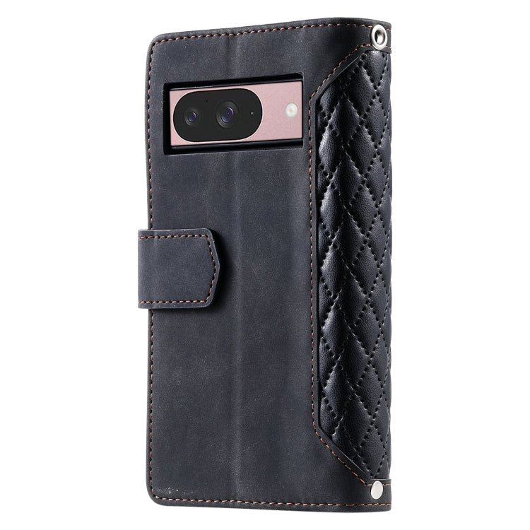 For Google Pixel 9 / 9 Pro Grid Texture Zipper Leather Phone Case with Lanyard(Black) by buy2fix