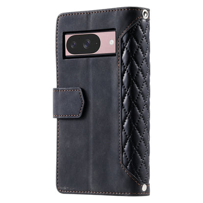 For Google Pixel 9 / 9 Pro Grid Texture Zipper Leather Phone Case with Lanyard(Black) by buy2fix