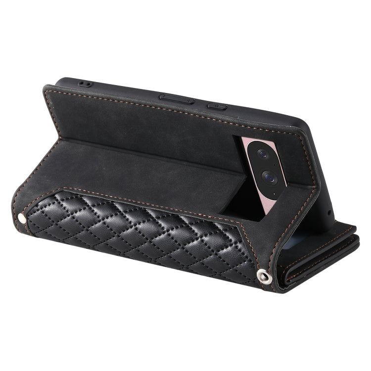 For Google Pixel 9 / 9 Pro Grid Texture Zipper Leather Phone Case with Lanyard(Black) by buy2fix