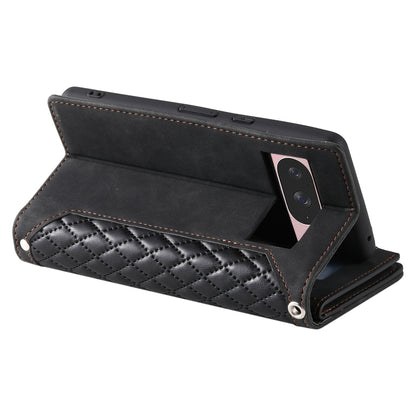 For Google Pixel 9 / 9 Pro Grid Texture Zipper Leather Phone Case with Lanyard(Black) by buy2fix