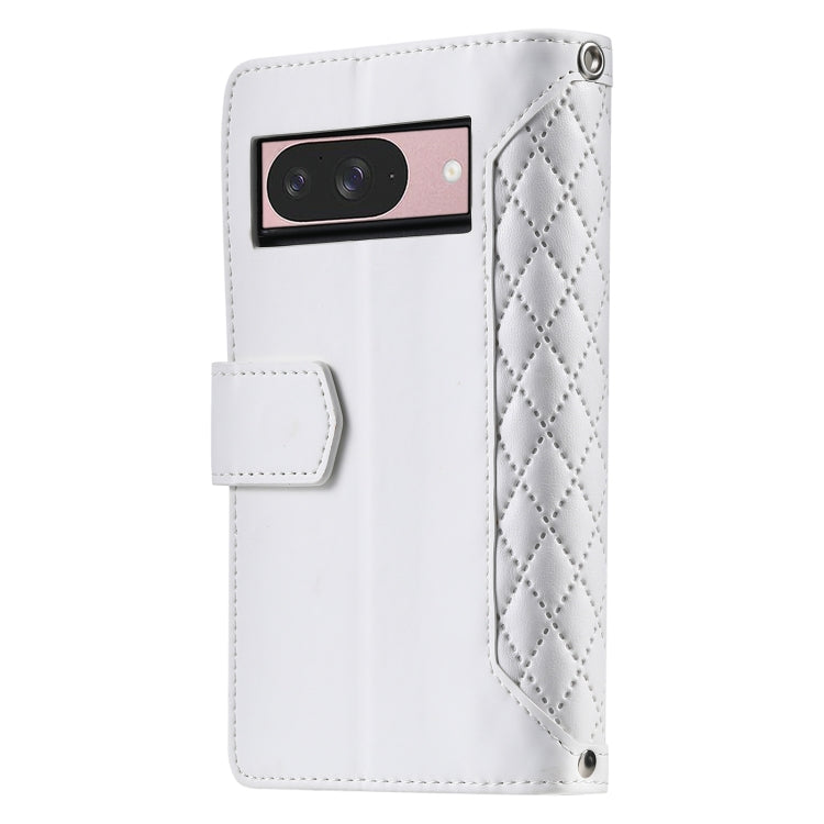 For Google Pixel 9 / 9 Pro Grid Texture Zipper Leather Phone Case with Lanyard(White) by buy2fix
