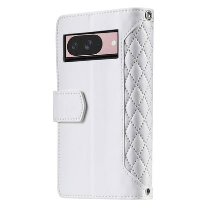 For Google Pixel 9 / 9 Pro Grid Texture Zipper Leather Phone Case with Lanyard(White) by buy2fix