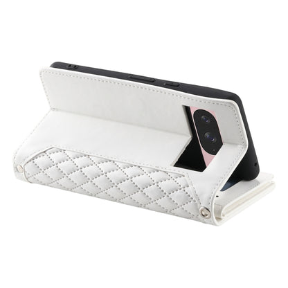 For Google Pixel 9 / 9 Pro Grid Texture Zipper Leather Phone Case with Lanyard(White) by buy2fix