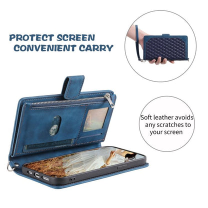 For Google Pixel 10 Pro XL Grid Texture Zipper Leather Phone Case with Lanyard(Blue) - Google Cases by buy2fix | Online Shopping UK | buy2fix