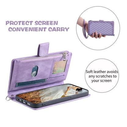 For Google Pixel 10 Pro XL Grid Texture Zipper Leather Phone Case with Lanyard(Purple) - Google Cases by buy2fix | Online Shopping UK | buy2fix