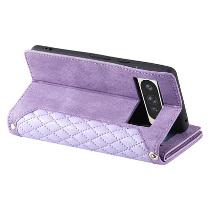 For Google Pixel 10 Pro XL Grid Texture Zipper Leather Phone Case with Lanyard(Purple) - Google Cases by buy2fix | Online Shopping UK | buy2fix