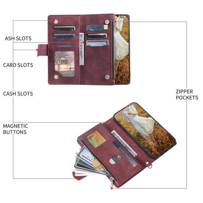 For Google Pixel 10 Pro XL Grid Texture Zipper Leather Phone Case with Lanyard(Wine Red) - Google Cases by buy2fix | Online Shopping UK | buy2fix