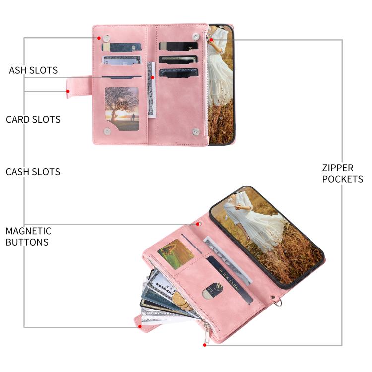 For Google Pixel 10 Pro XL Grid Texture Zipper Leather Phone Case with Lanyard(Rose Gold) - Google Cases by buy2fix | Online Shopping UK | buy2fix