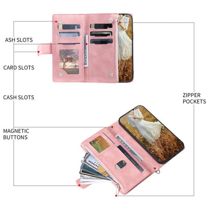 For Google Pixel 10 Pro XL Grid Texture Zipper Leather Phone Case with Lanyard(Rose Gold) - Google Cases by buy2fix | Online Shopping UK | buy2fix