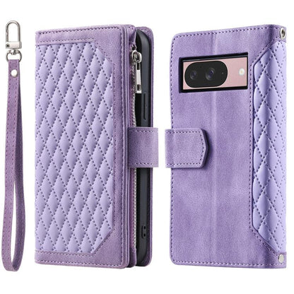 For Google Pixel 10 / 10 Pro Grid Texture Zipper Leather Phone Case with Lanyard(Purple) - Google Cases by buy2fix | Online Shopping UK | buy2fix