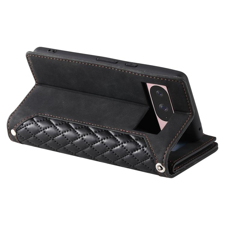 For Google Pixel 10 / 10 Pro Grid Texture Zipper Leather Phone Case with Lanyard(Black) - Google Cases by buy2fix | Online Shopping UK | buy2fix