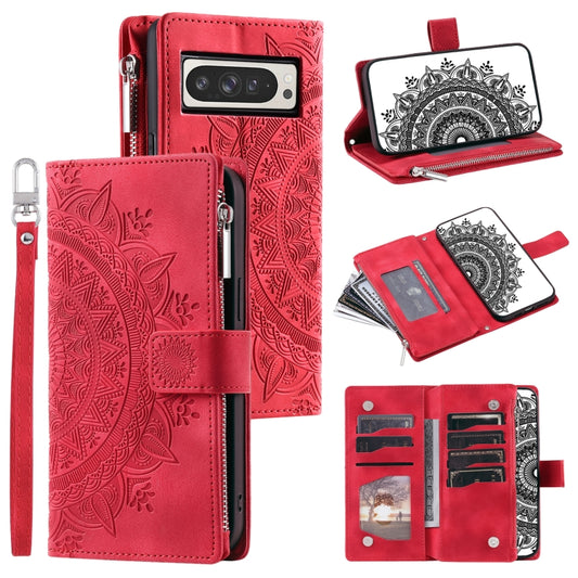 For Google Pixel 9 Pro XL Multi-Card Totem Zipper Leather Phone Case(Red) by buy2fix