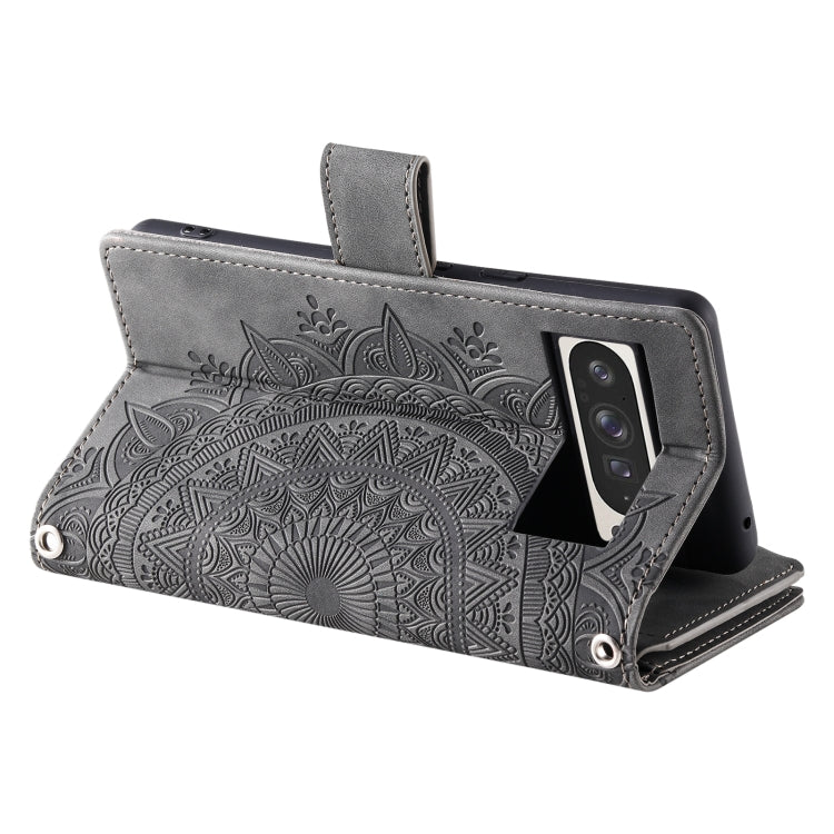 For Google Pixel 9 Pro XL Multi-Card Totem Zipper Leather Phone Case(Grey) by buy2fix