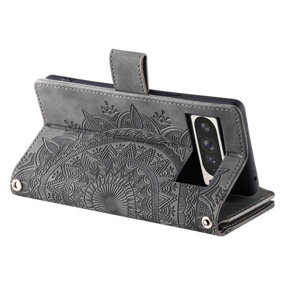 For Google Pixel 9 Pro XL Multi-Card Totem Zipper Leather Phone Case(Grey) by buy2fix