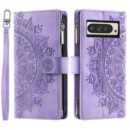 For Google Pixel 9 Pro XL Multi-Card Totem Zipper Leather Phone Case(Purple) by buy2fix