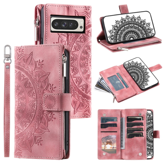 For Google Pixel 9 Pro XL Multi-Card Totem Zipper Leather Phone Case(Pink) by buy2fix