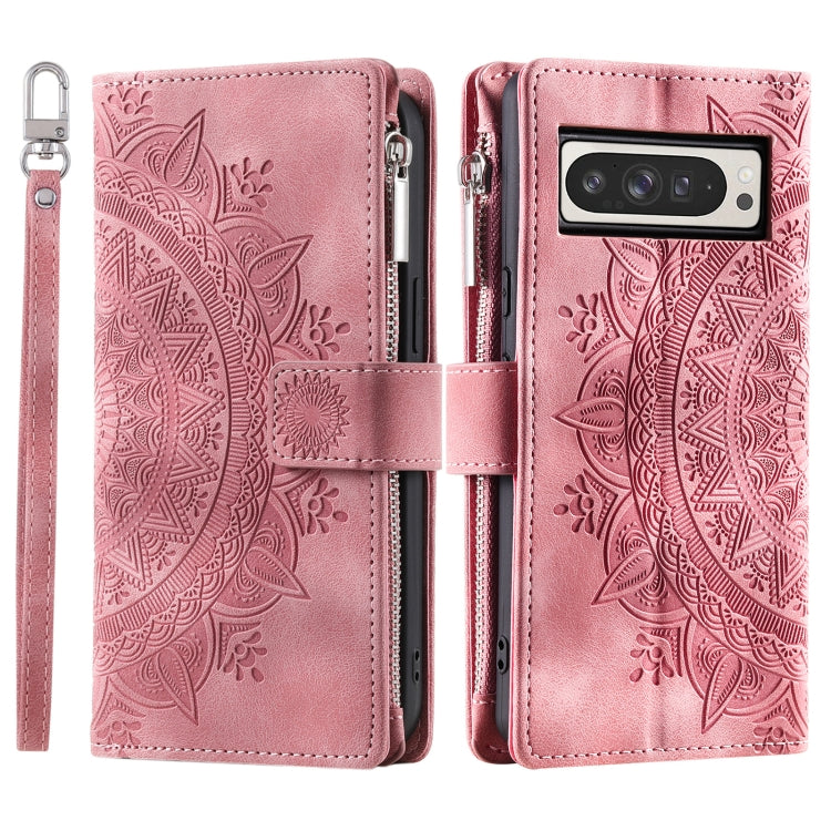 For Google Pixel 9 Pro XL Multi-Card Totem Zipper Leather Phone Case(Pink) by buy2fix