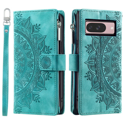 For Google Pixel 9 / 9 Pro Multi-Card Totem Zipper Leather Phone Case(Green) by buy2fix