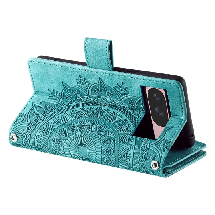 For Google Pixel 9 / 9 Pro Multi-Card Totem Zipper Leather Phone Case(Green) by buy2fix
