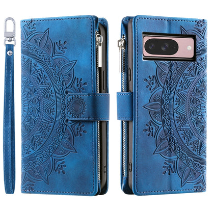 For Google Pixel 9 / 9 Pro Multi-Card Totem Zipper Leather Phone Case(Blue) by buy2fix