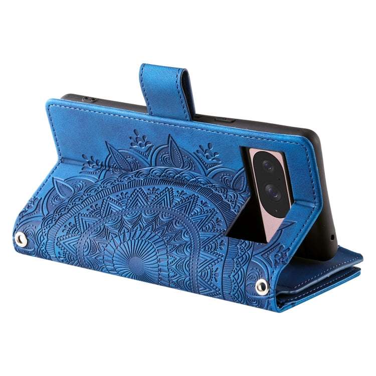 For Google Pixel 9 / 9 Pro Multi-Card Totem Zipper Leather Phone Case(Blue) by buy2fix