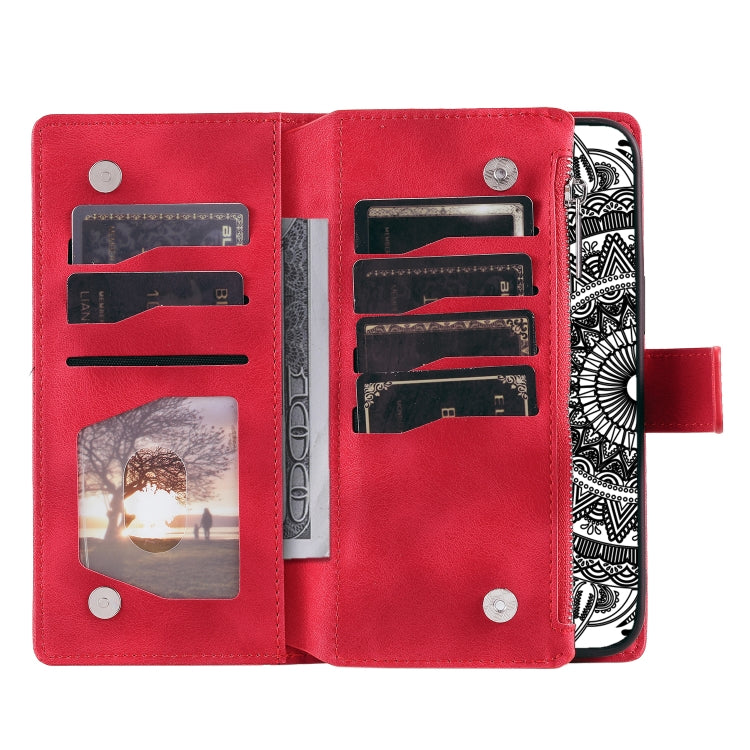 For Google Pixel 9 / 9 Pro Multi-Card Totem Zipper Leather Phone Case(Red) by buy2fix